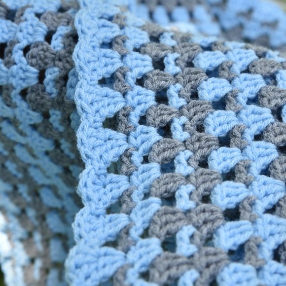 Handmade Crochet Blue and Grey Baby/Lap Blanket - Picture 4 of 5